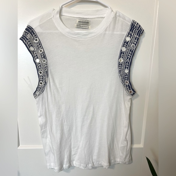 Urban Outfitters White Tank with Blue Mirrored Details - Picture 1 of 6